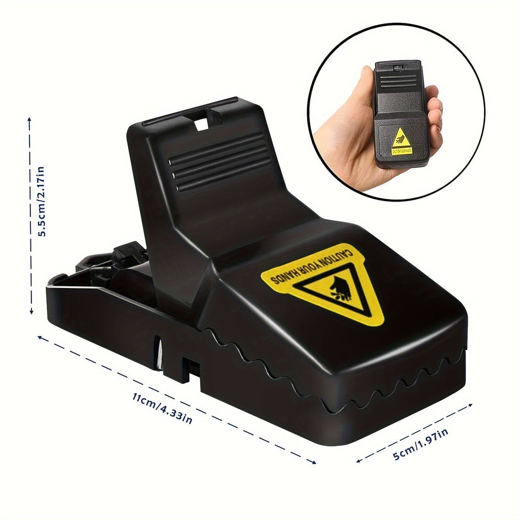 Eight-Piece Black Spring Snap Trap Set for Mouse-Size Rodents with Removable Bait-Cup Design