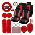 Car Interior Accessories Set for Women 45-Piece – Plush Steering Wheel Cover, Seat Cushion & Pendant, Universal Fit All Seasons