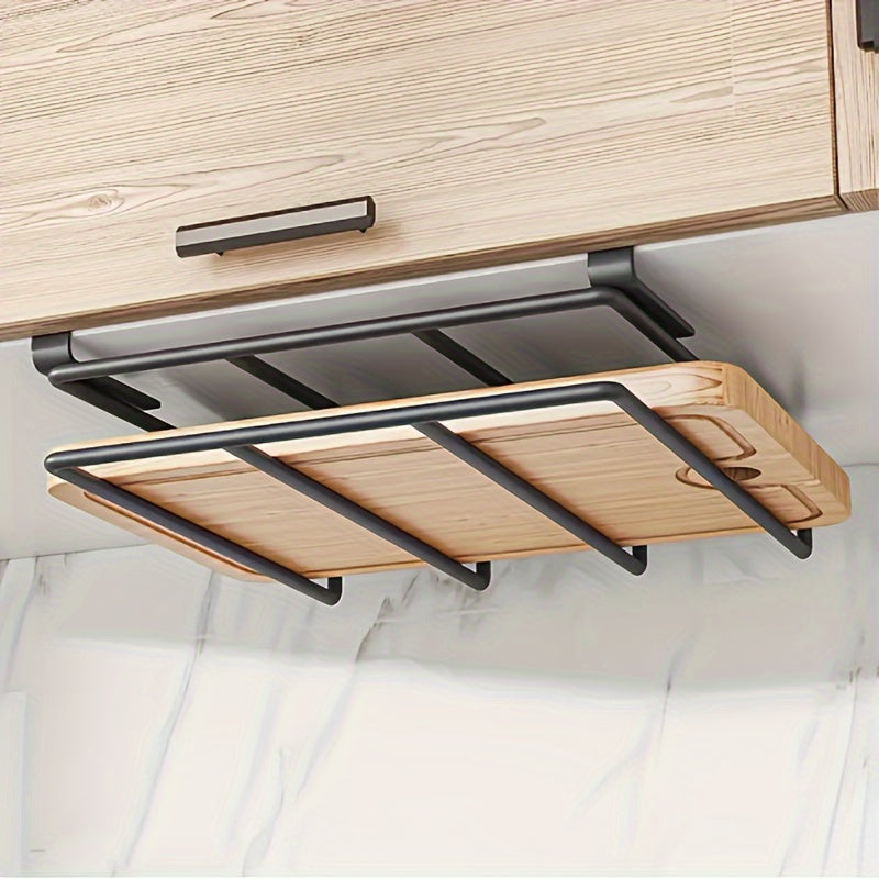 Kitchen Organizer Cutting Board Hook Rack in Carbon Steel for Cabinet-Door or Wall-Mount Storage in Black