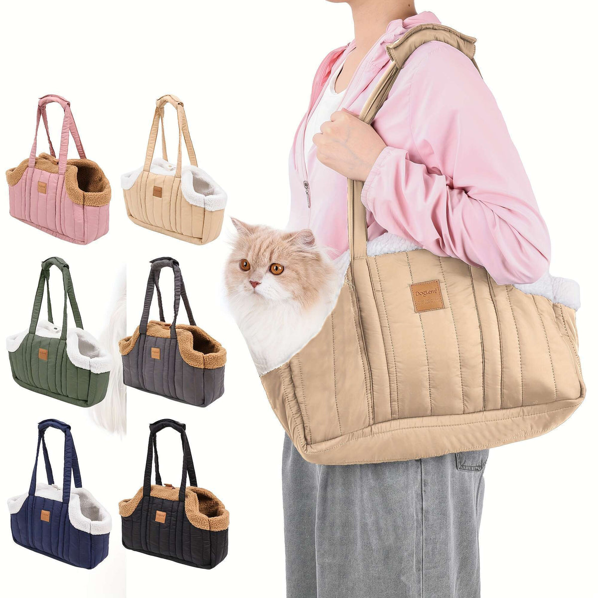 Pet Carrier Handbag Winter Warm Soft-Sided Small Dog Cat Carrier Bag with Snap Closure, Cozy Outdoor Tote Bag for Cold Weather