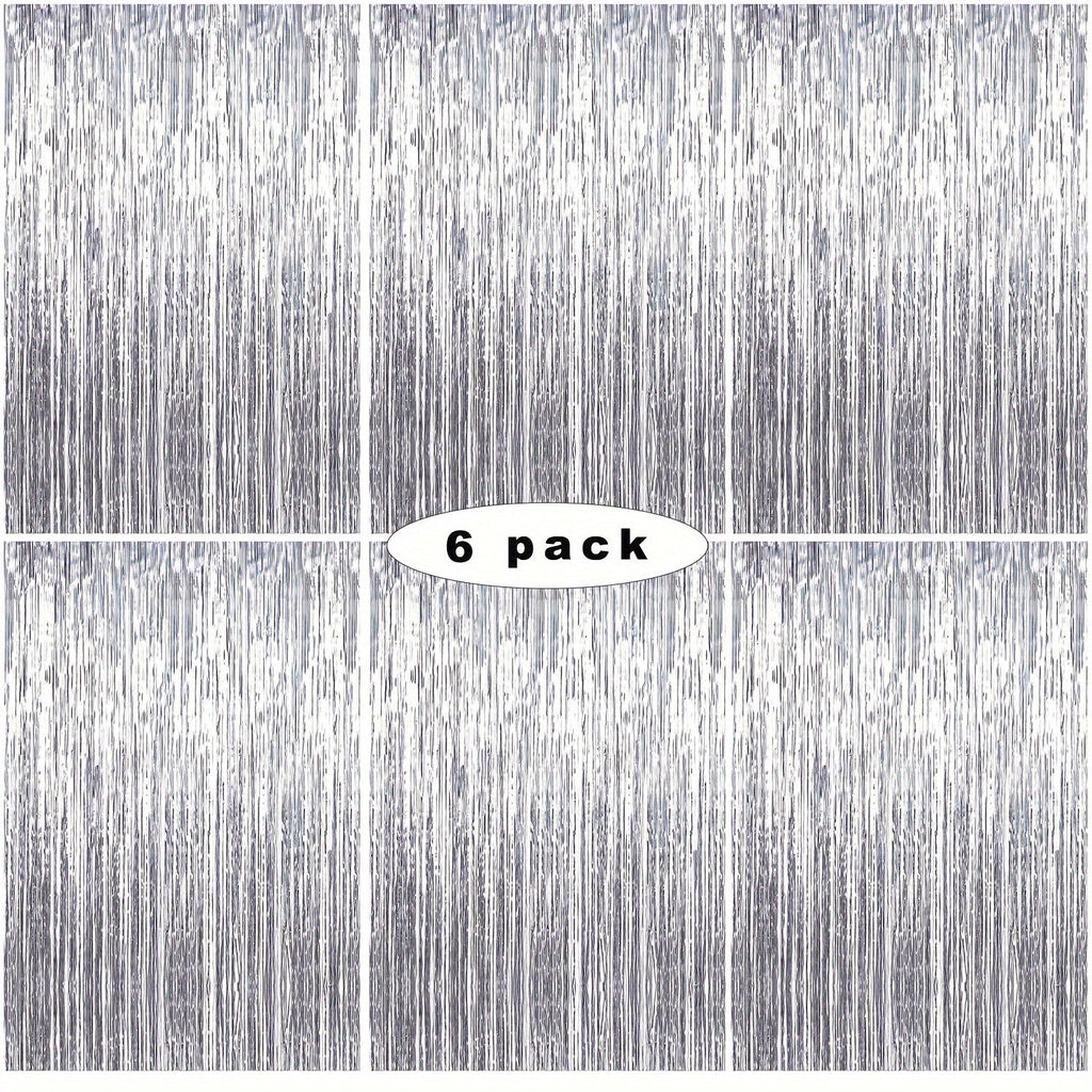 Party Decorations Six-Pack Silver Tinsel Curtain Backdrop, 39.3 x 78.7-Inch Panels for Photo Areas