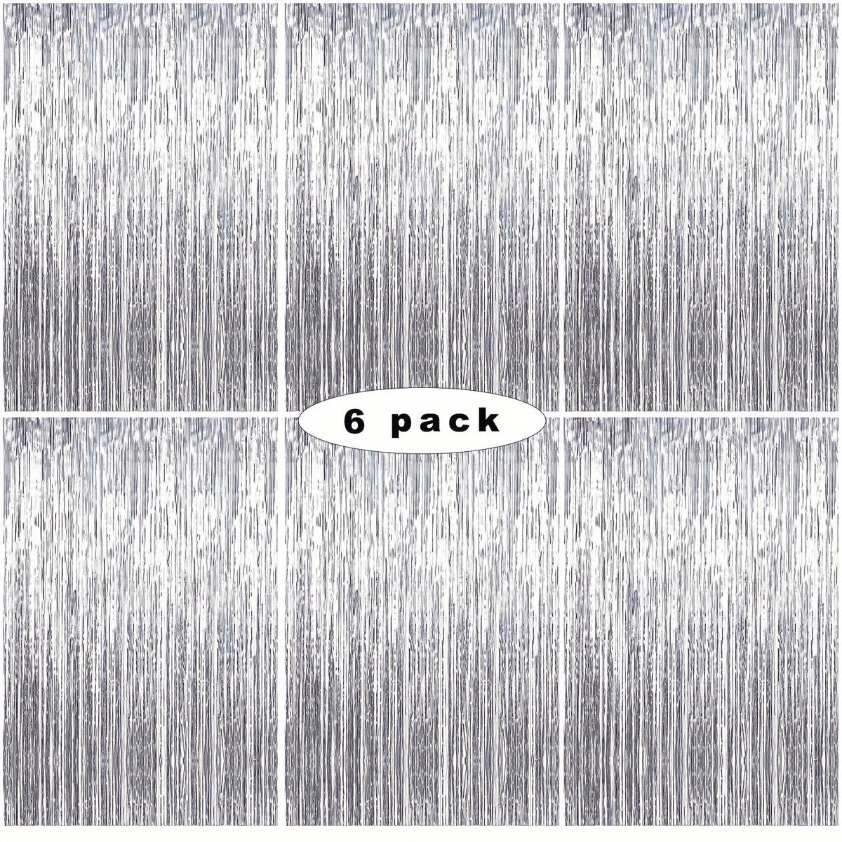 Party Decorations Six-Pack Silver Tinsel Curtain Backdrop, 39.3 x 78.7-Inch Panels for Photo Areas