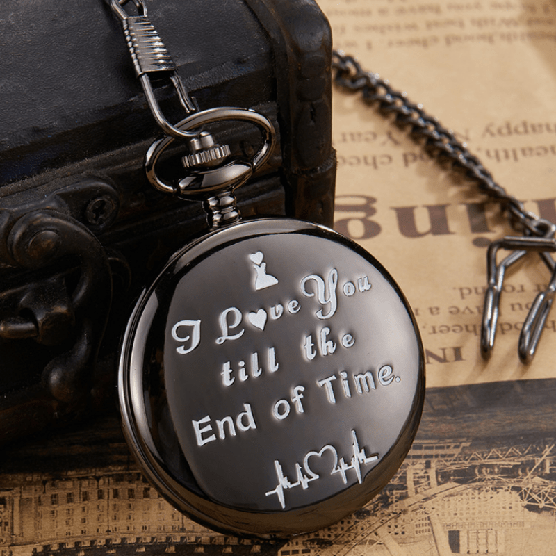 Pocket Watch - with Fob Chain I Love You Till the End of Time Romantic Engraved Gift for - product detail view 9