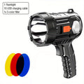 Flashlight 2000-Lumen Solar and USB-C Searchlight with Six Modes, Color Filters and USB Power Output