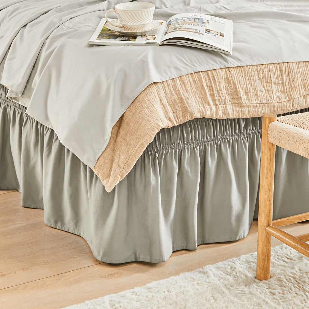 Ruffled Bed Skirt with Adjustable Elastic – Twin Full Queen King, 15-Inch Drop, Machine Washable, 30 Colors