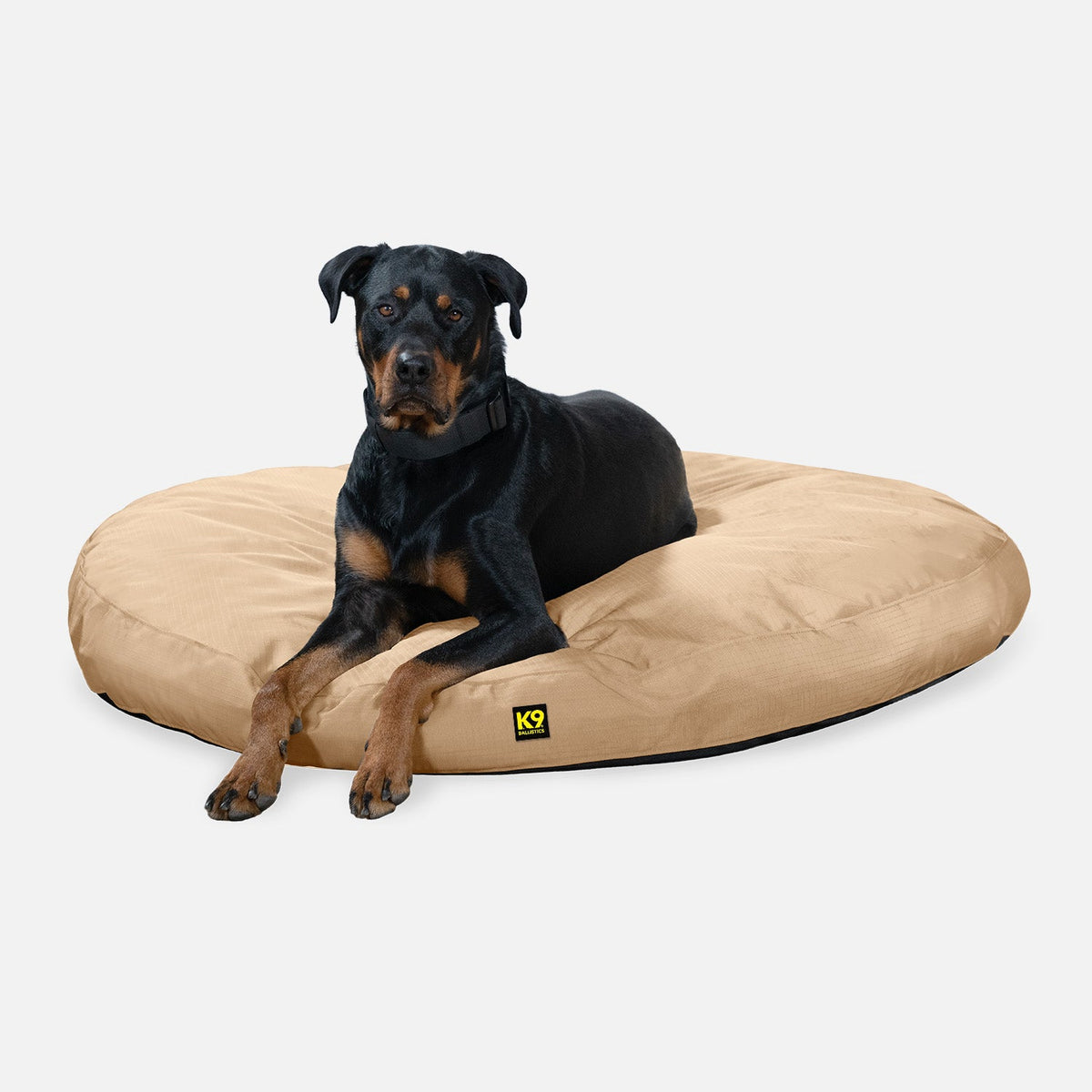Tough Ripstop Round Pillow Dog Bed, L / Tan