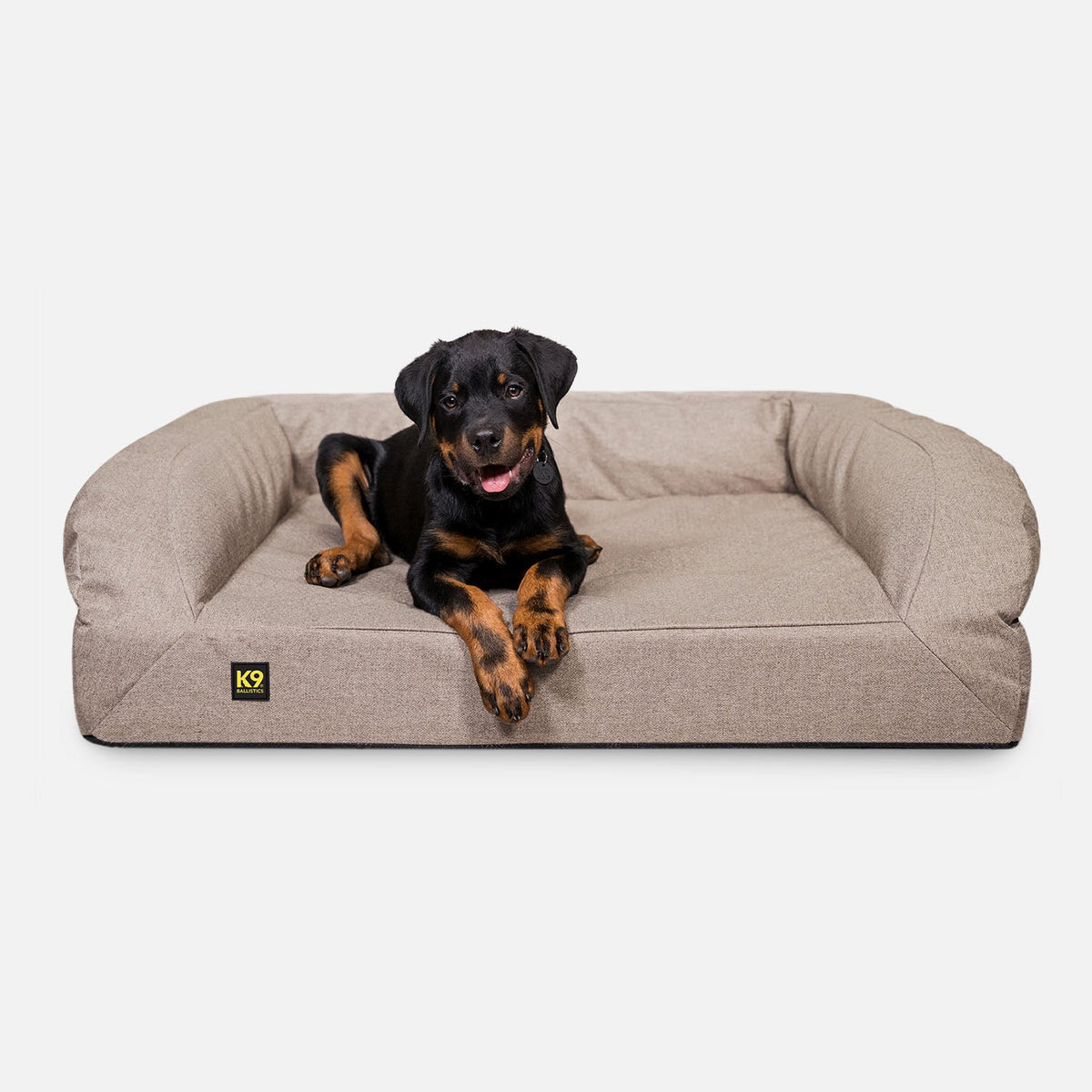 Orthopedic Rectangle Bolster Dog Bed, M / Taupe Premium Finish