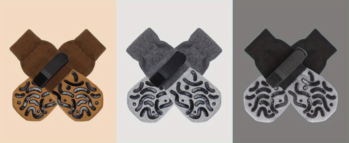 Non-Slip Dog Socks Double-Sided Grip Paw Protector with Adjustable Straps – Anti-Lick Dog Booties for Hardwood Floors