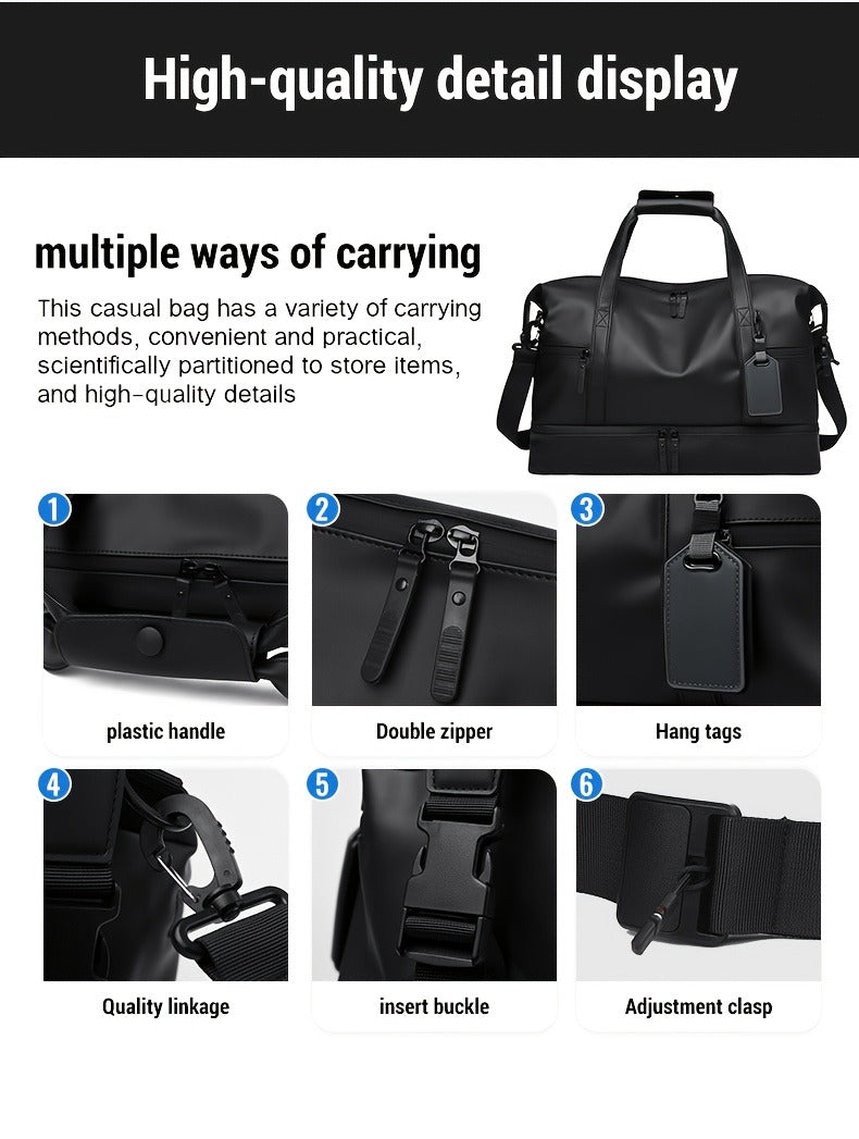 Gym Duffel Bag PU Foldable Sports Duffle with Shoe Compartment & Wet Pocket – Lightweight Weekender Travel Bag for Workout, Daily Use
