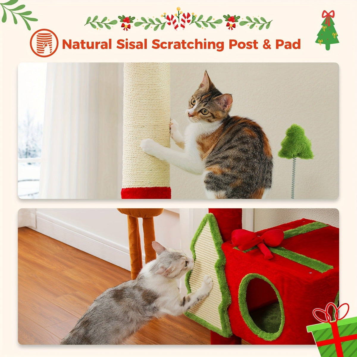Floor to Ceiling Cat Tree Tower 90–107" – 4-Tier Tall Adjustable Cat Climbing Post with Tension Rod | Ceiling-Mounted Stable Cat Activity
