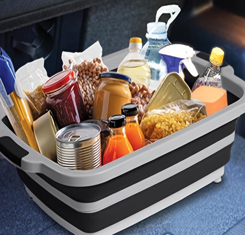 Collapsible BBQ Prep Caddy with Cutting Board & Lid – 3-in-1 Foldable Grill Preparation Tub, Food-Safe Plastic