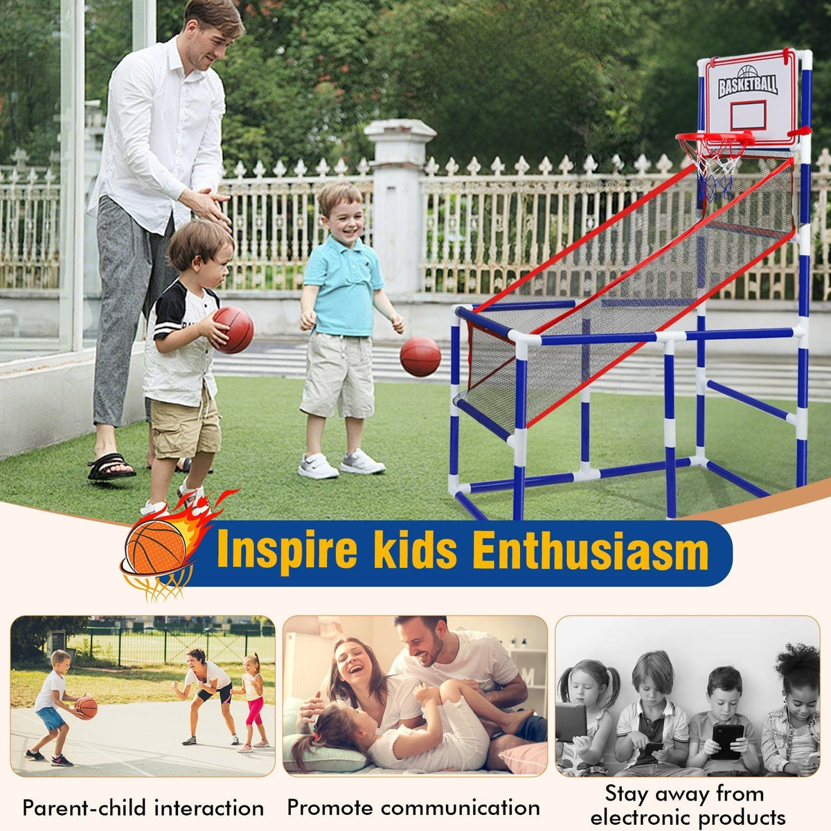 Kids Adjustable Basketball Hoop Set with 2 Balls & Storage – Indoor Outdoor Sport Toy for Ages 3–6, Thick PVC Frame | Best Birthday