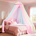 Bed Canopy for Girls Princess Rainbow Glow in the Dark Stars Colorful Canopy Curtain Fits for Entryways, Bedrooms and Living Spaces