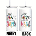 Floral Nana Graphic Stainless Steel Tumbler with Lid and Straw in White 16oz or 40oz Options