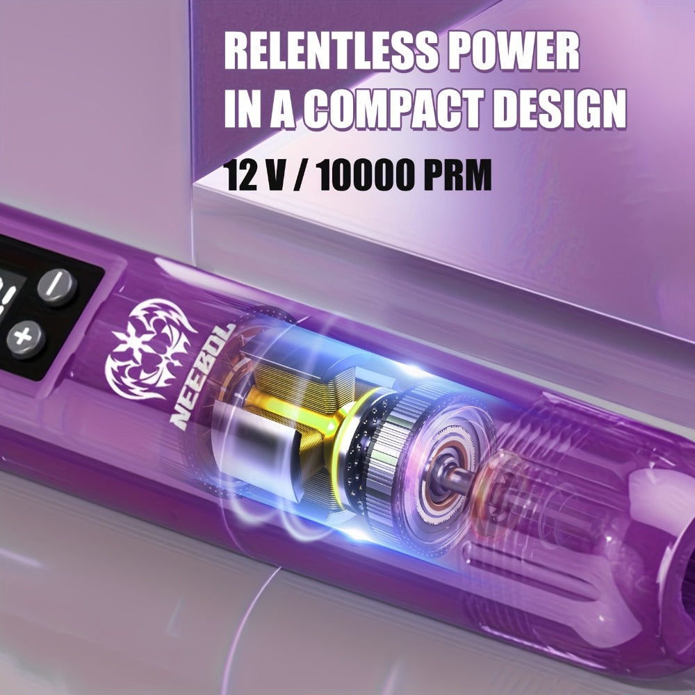 Cordless Tattoo Pen Machine Neebol Wireless Rotary Tattoo Gun with LCD Screen Display for Temporary Body Art, Festivals and Costumes
