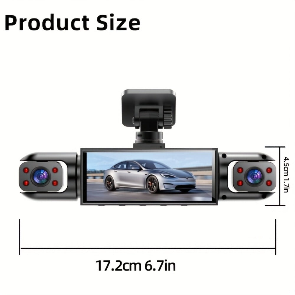 360° Panoramic Dash Cam 3 & 4 Lens 1080P HD Front + 720P Rear Left Right, Quad-Split Screen, HD Night Vision WDR G-Sensor Loop Recording