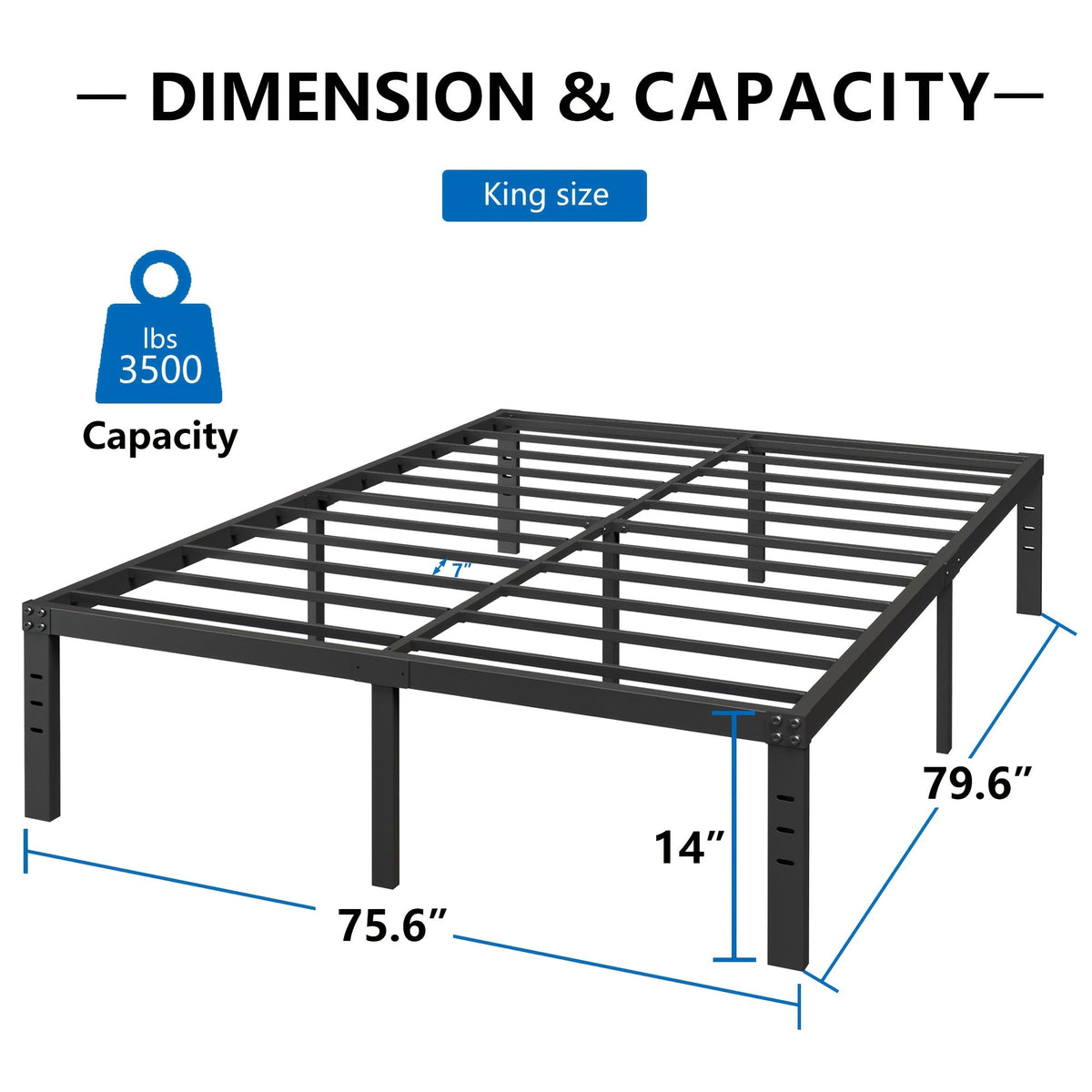 Bed Frame shown in the QUEEN, 14inch option