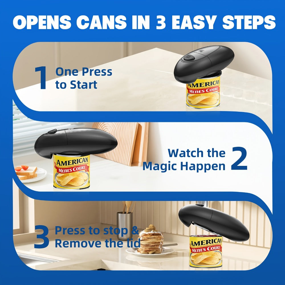 Automatic Can Opener Hands-Free | Electric Battery-Powered One-Touch Can Opener for All Can Sizes, Safe Smooth Edge