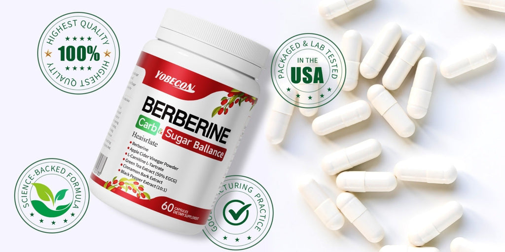 Dietary Supplement Berberine Capsules with Apple Cider Vinegar, Cinnamon and Green Tea, 60 Count