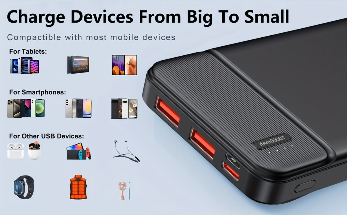 Power Bank 10000mAh 5V for Heated Clothing with PD 22.5W Charging in Black or White Battery Pack