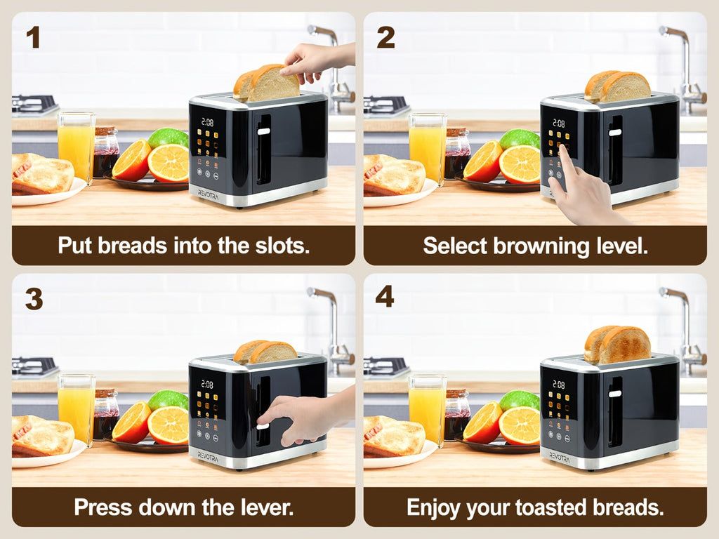 Black Two-Slice Toaster with LED Touch Panel, Six Bread Modes, Six Shade Settings and Removable Crumb Tray