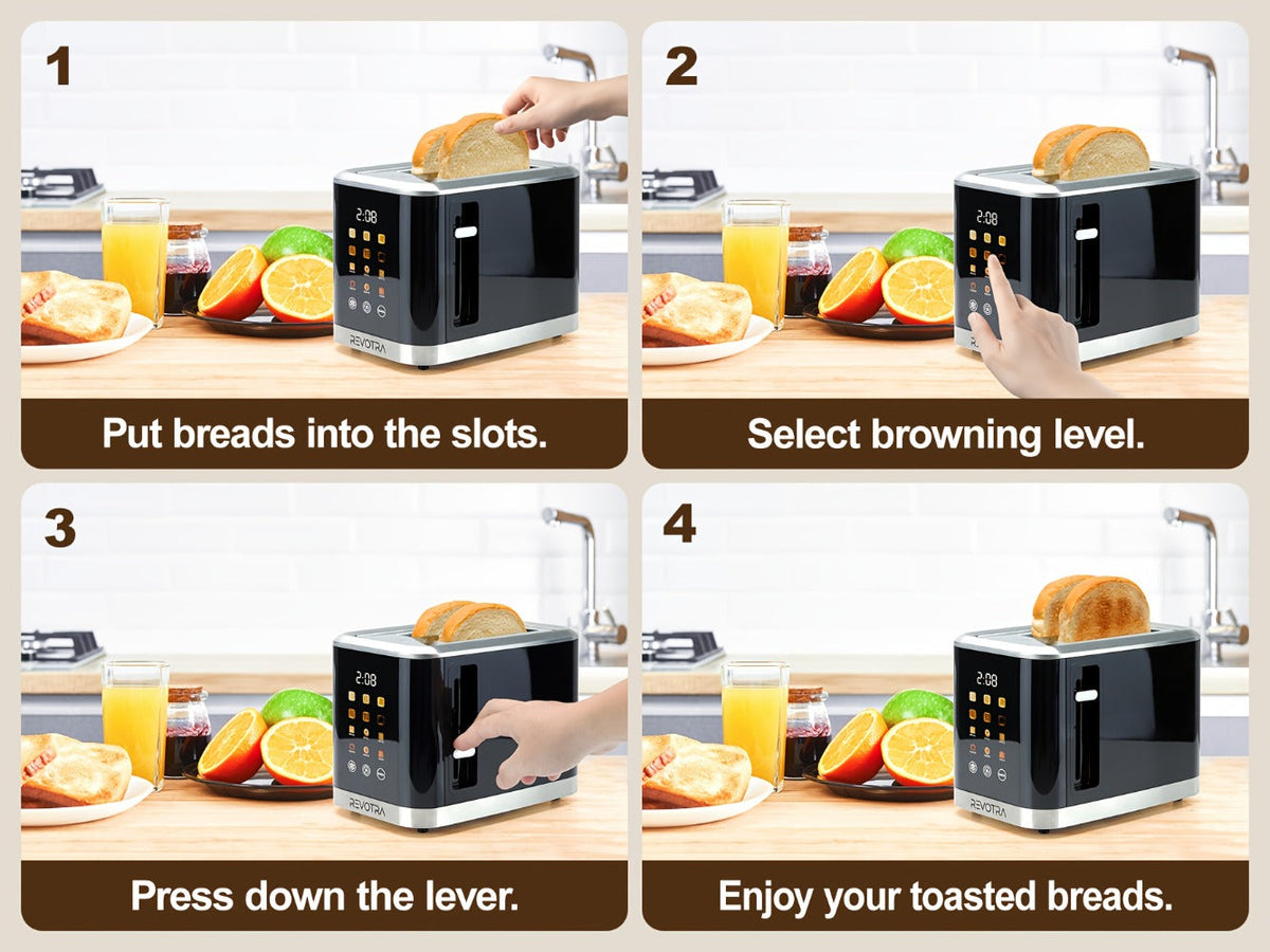Black Two-Slice Toaster with LED Touch Panel, Six Bread Modes, Six Shade Settings and Removable Crumb Tray