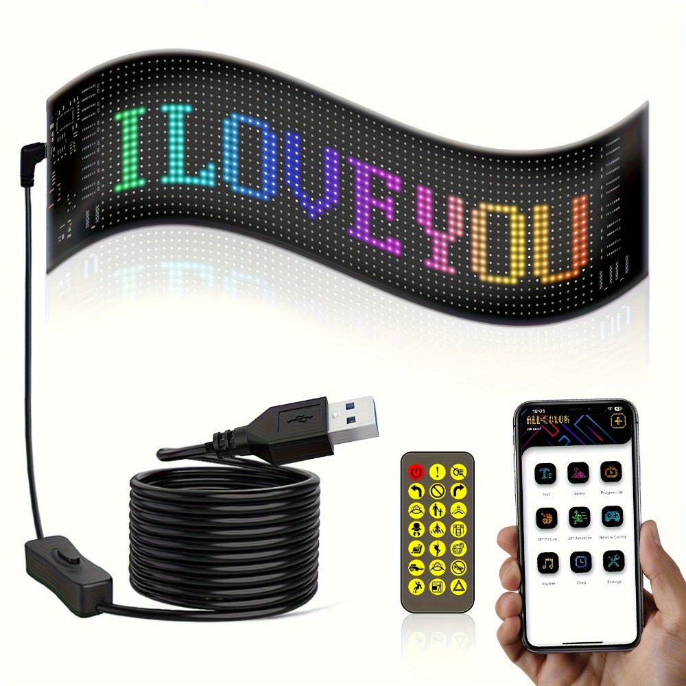 Flexible LED Dot Matrix Display with Remote Control - APP & USB Powered Programmable Scrolling Sign