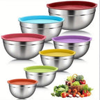 Stainless Steel Mixing Bowls with Airtight Lids Set of 14 Seven Nesting Bowls 0.7 to 4.5QT for Home Cooking, Dining and Outdoor Meals