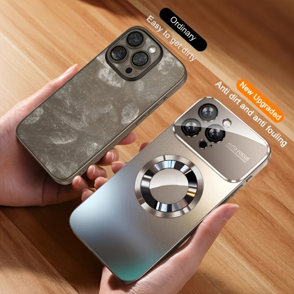 Phone Case Matte Titanium-Finish Cover with Built-In Glass Lens Protector for Select iPhone Models