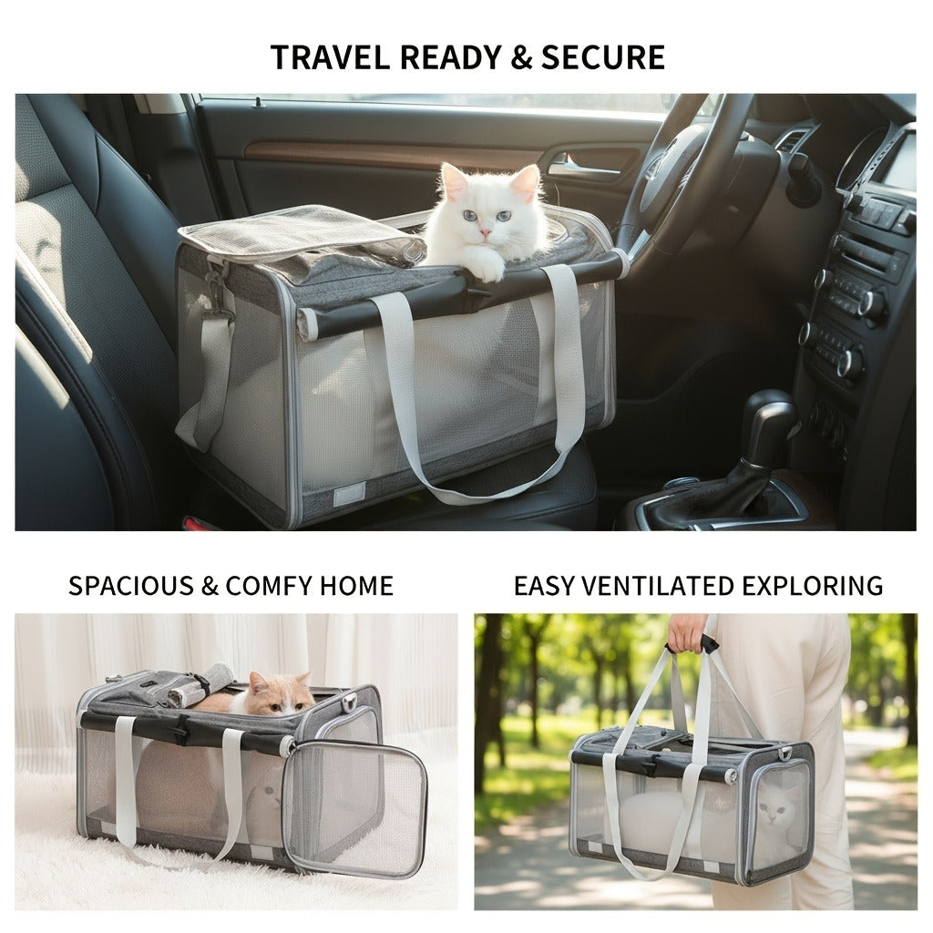 Soft-Sided Mesh-Panel Pet Carrier with Privacy Cover and Nine Color or Accessory Bundle Options