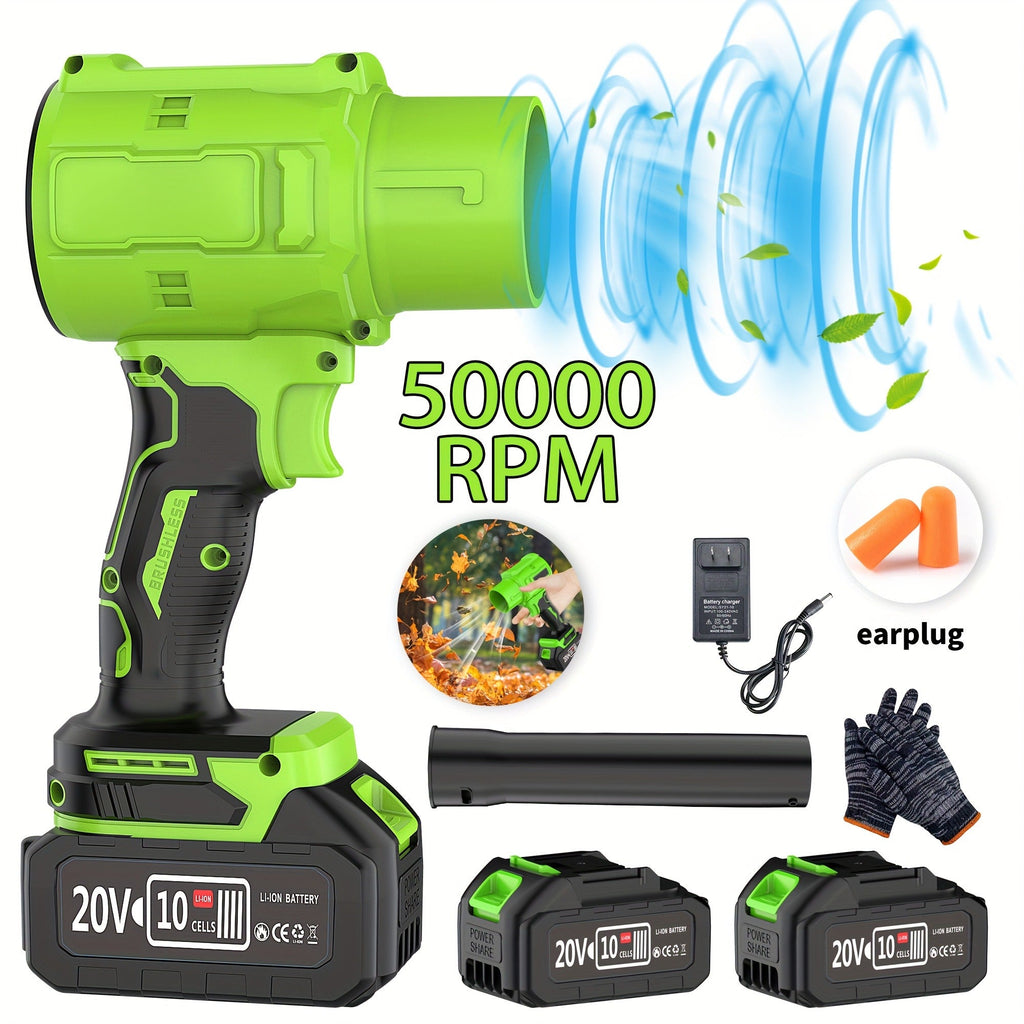 20V Cordless Leaf Blower with 50, 000 RPM Marking, Yellow or Green Body and Six Dual-Battery Package Options