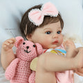 Reborn Doll, Soft-Body Sleeping Figure with Hand-Painted Details, Purple Bows and Floral Outfit