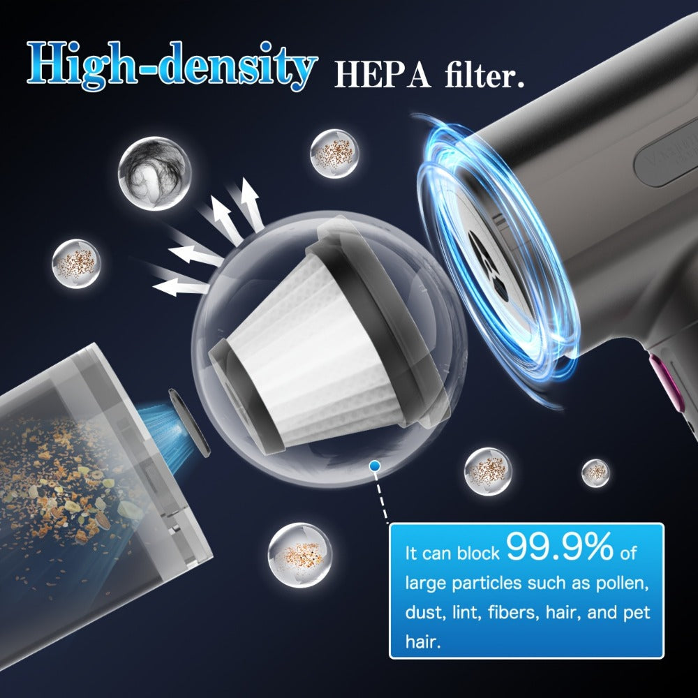 15, 000Pa Cordless Handheld Vacuum Cleaner with Brushless Motor, Clear Dust Cup, Blower and Pump Heads