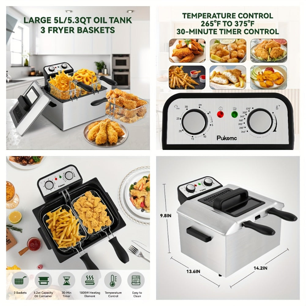 Black Deep Fryer in 1.5L to 6L Sizes with Foldable Basket Handle, Transparent Window and Removable Lid