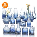 Bud Vases Set of 18 Blue Vintage Glass Small Flower Vases for Centerpieces – Rustic Farmhouse Table Decor for Home, Wedding