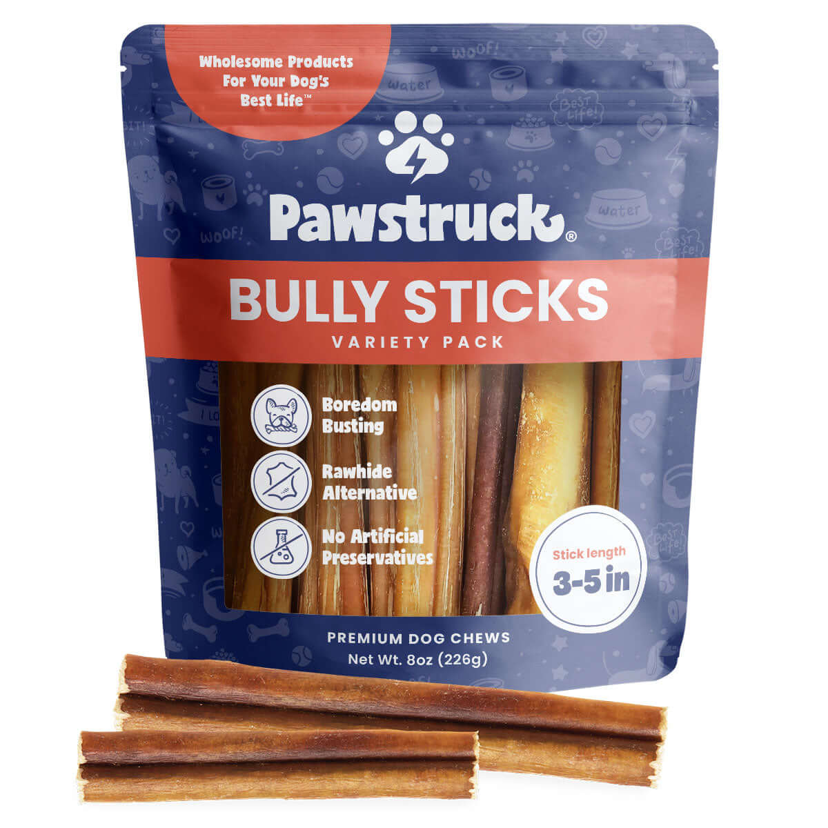 Straight Beef Bully Sticks for Dogs, 3-5in Sticks / 8 oz