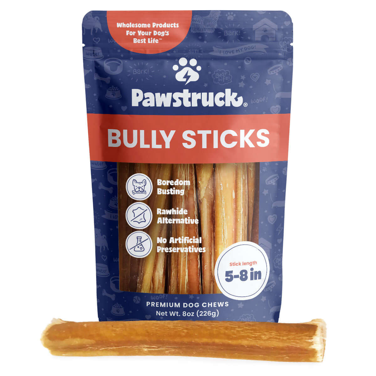 Straight Beef Bully Sticks for Dogs, 5-8in Sticks / 8 oz