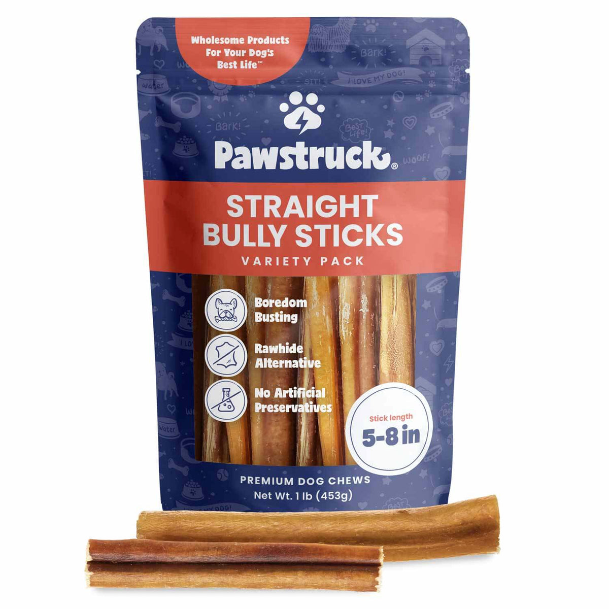 Straight Beef Bully Sticks for Dogs, 5-8in Sticks / 1 lbs