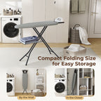 Ironing Board Full Size Foldable Height Adjustable with Clothes Rack Cord Holder 4-Layer Pad Heavy Duty Steel Legs for Laundry Room Living