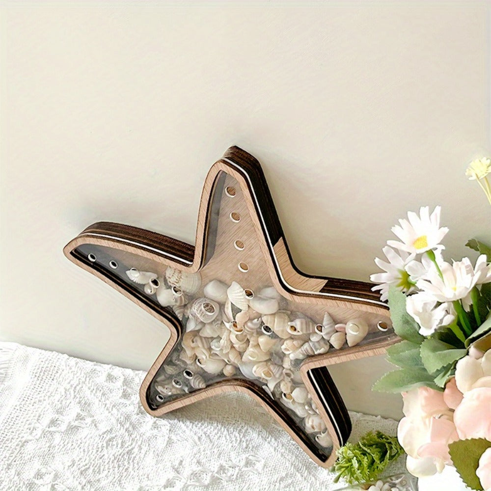 Wooden Starfish Tray – Ocean-Themed Organizer Dish for Desk & Dresser, Display Crystals Shells Agates, Nautical Home Decor