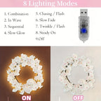 Cherry Blossom Fairy Light Garland 100 LED USB Powered, 180cm Artificial Flower String Lights for Wedding