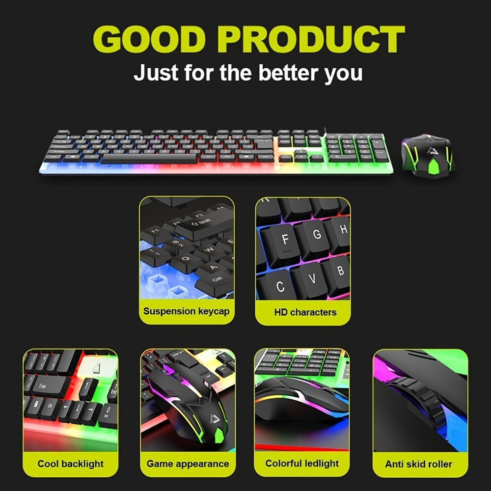 Gaming Keyboard and Mouse Combo Wired Backlit Mechanical-Feel Keys Optical Mouse Ergonomic USB Set for PC Laptop Desktop Home Office Quick