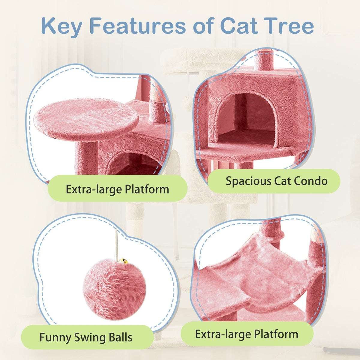 Multi-Level 44in Cat Tower with Enclosed Condo, Hammock, Round Platforms and Sisal-Wrapped Posts
