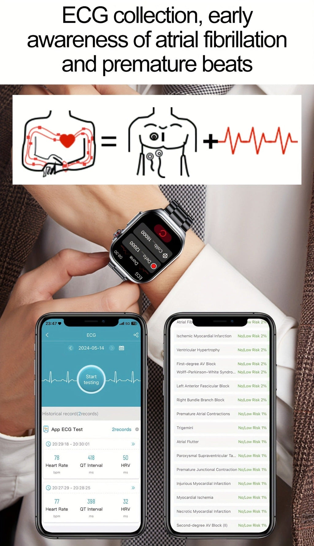 Smart Watch 2.04-Inch AMOLED Display with Bluetooth 5.3 Calling, 530mAh Battery and Six Strap Options