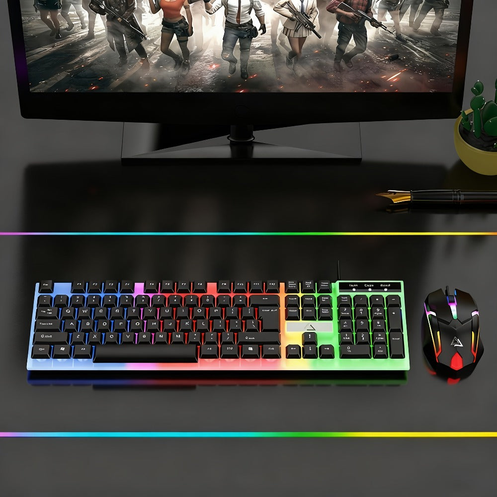 Gaming Keyboard and Mouse Combo Wired Backlit Mechanical-Feel Keys Optical Mouse Ergonomic USB Set for PC Laptop Desktop Home Office Quick