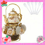 20-Piece Floral Ceramic Tea Set with Saucers & Metal Stand, European Afternoon Tea Service, Blooming Design