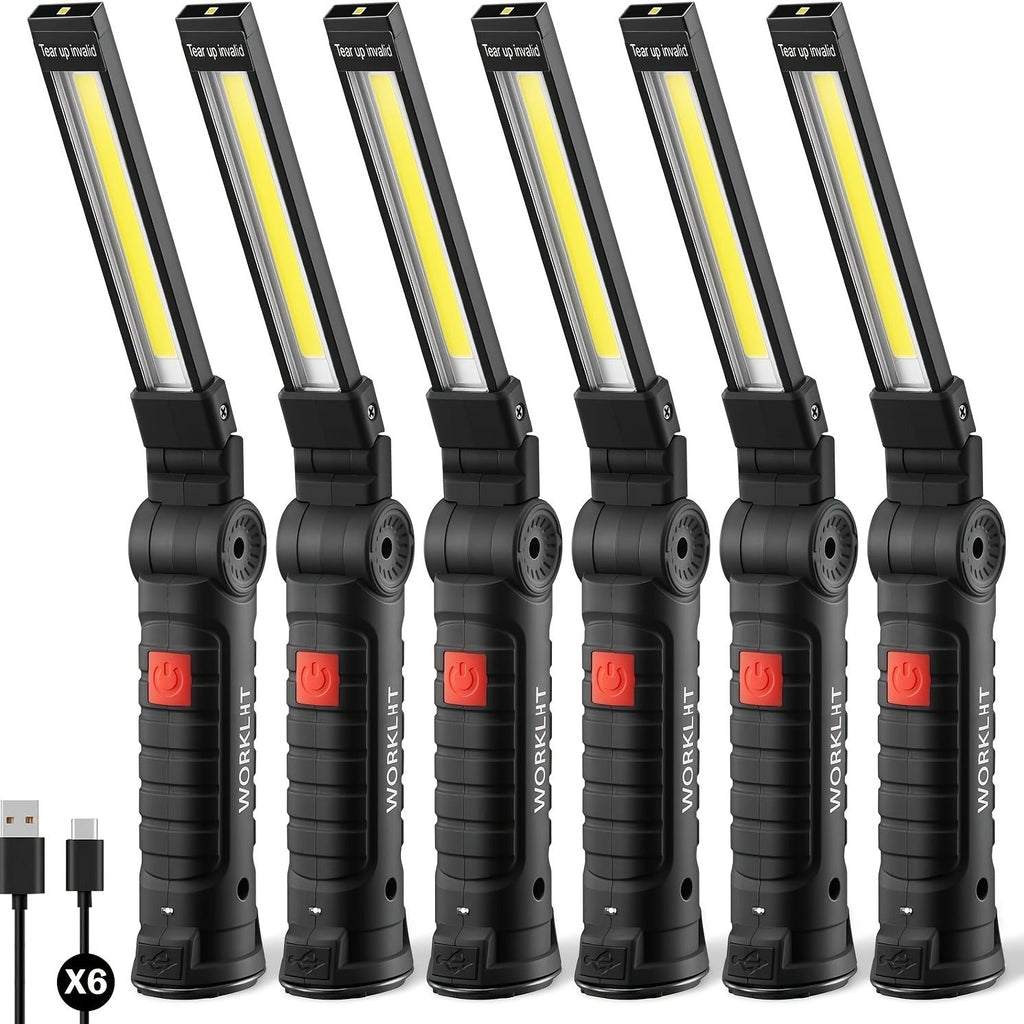 Foldable Black and Khaki Work Light Multipacks with Pivoting COB Bar and Pictured Charging Cables