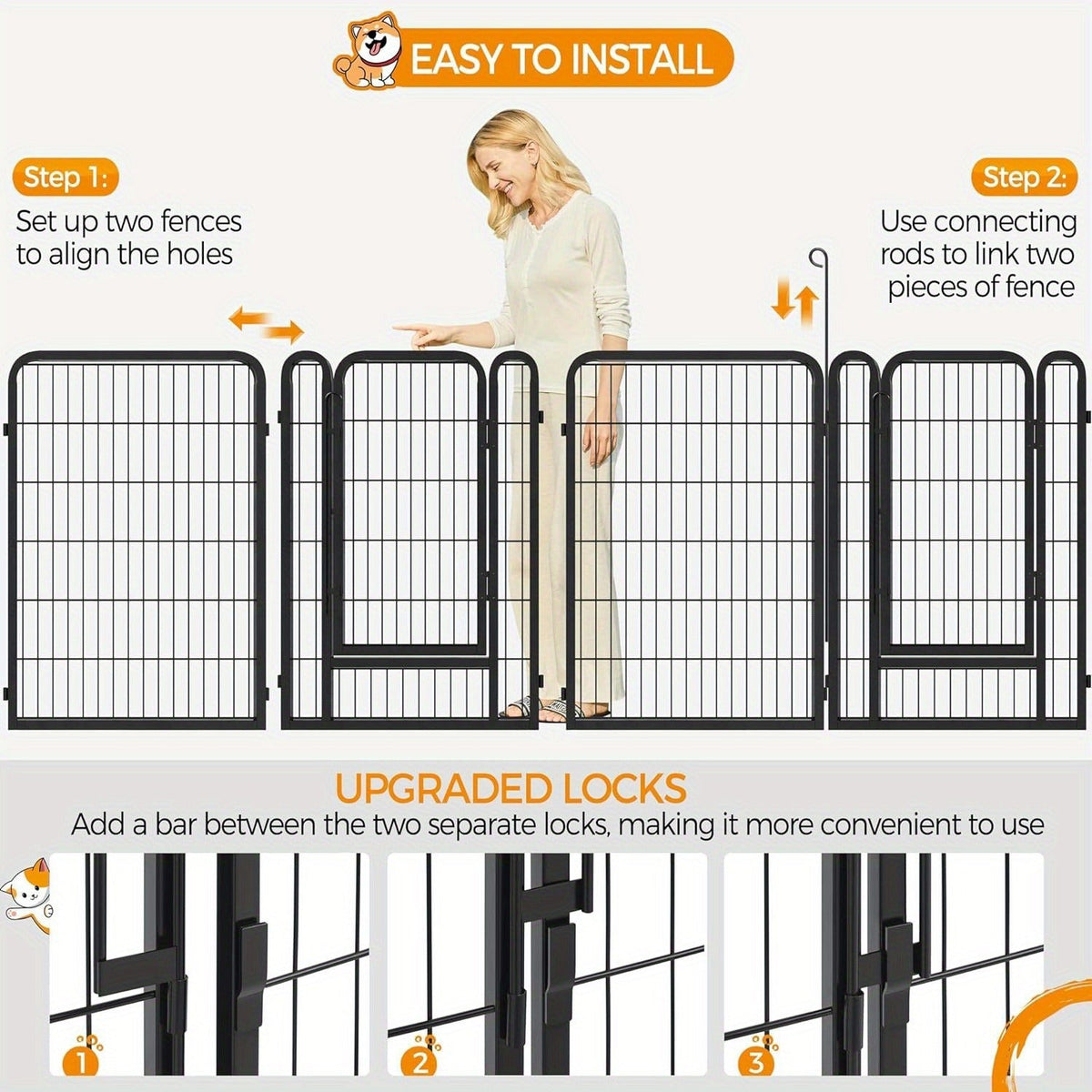Dog Playpen Heavy Duty Foldable – 8 & 16 Panel Pet Exercise Pen for Large Medium Small Dogs, Portable Indoor Outdoor Puppy Pen for Yard