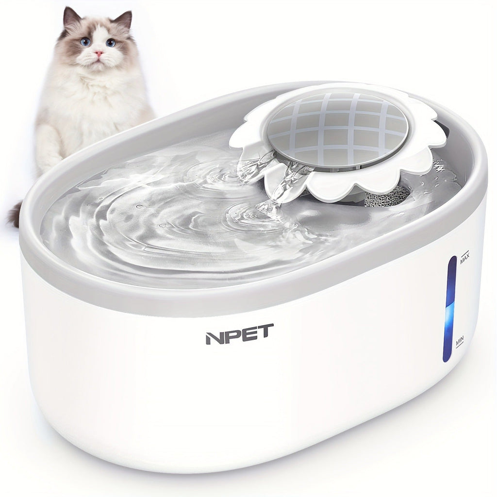 Automatic Pet Water Fountain 2L / 67oz – Ultra-Quiet Pump, Visible Water Level Window, Cat & Dog Water Dispenser, Safe BPA-Free Design