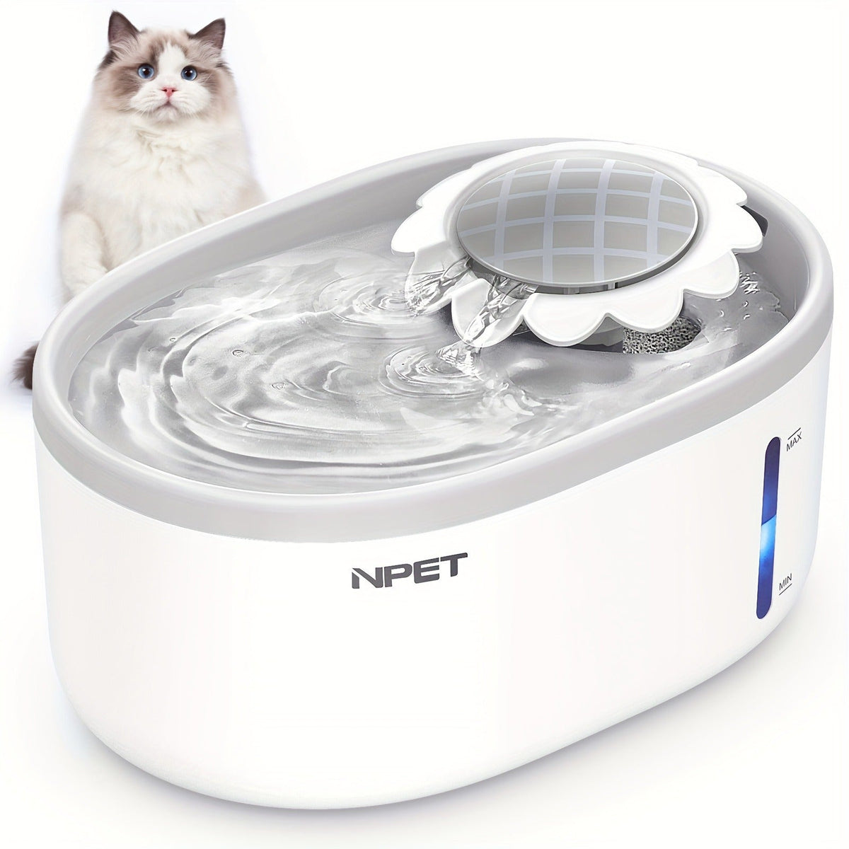 2L NPET Pet Water Fountain with Visible Water Level, PETNC010GW Filter Bundles and PETNC010YO-US Model